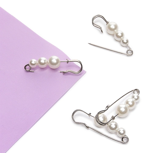 Булавка с 3 бусинами (5 шт) SF-1251, белый/серебро