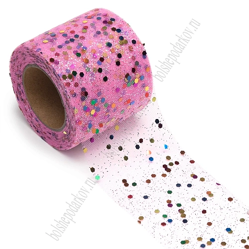 Фатин с блестками и пайетками 5,5 см*15 ярд (SF-5807) ярко-розовый №39