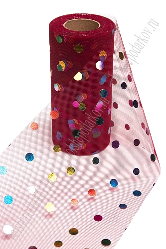 Фатин &amp;quot;Разноцветный горох&amp;quot; 15 см*25 ярд (SF-2951) бордовый