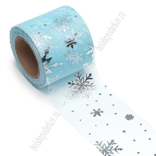 Фатин «Снежинки» 5,5 см*15 ярд (SF-5812) голубой/серебро №14