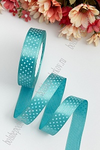 Лента атласная в горошек 2 см*25 ярд (SF-3443) бирюзовый №047