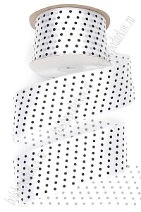 Лента атласная в черный горошек 5 см*25 ярд (SF-1784) белый №01 Лента атласная в черный горошек 5 см*25 ярд (SF-1784) белый №01