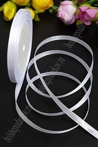 Лента атласная 0,6 см*25 ярд (10 бобин) SF-1362, белый №01 Лента атласная 0,6 см*25 ярд (10 бобин) SF-1362, белый №01