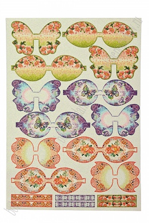 Кожзам-шаблон для бантиков с блестками &quot;Бабочки и цветочки №2&quot; А4 (5 листов)