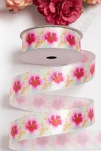 Лента атласная 2,5 см Premium "Цветы" SF-5194-8 Лента атласная 2,5 см Premium "Цветы" SF-5194-8