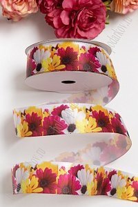 Лента атласная 2,5 см Premium "Цветы" SF-5194-5 Лента атласная 2,5 см Premium "Цветы" SF-5194-5