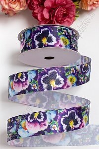 Лента атласная 2,5 см Premium "Цветы" SF-5194-1 Лента атласная 2,5 см Premium "Цветы" SF-5194-1