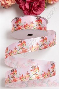 Лента атласная 2,5 см Premium "Цветы" SF-5194-12 Лента атласная 2,5 см Premium "Цветы" SF-5194-12