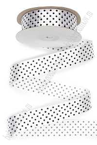 Лента атласная в черный горошек 2,5 см*25 ярд (SF-1782) белый №01 Лента атласная в черный горошек 2,5 см*25 ярд (SF-1782) белый №01