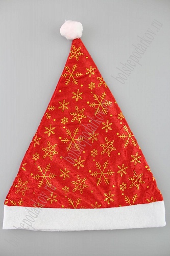 Новогодний колпак Деда Мороза со снежинками (12 шт) SF-1716, красный/золото