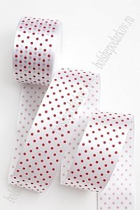 Лента атласная в красный горошек 5 см*25 ярд (SF-1784) белый №01 Лента атласная в красный горошек 5 см*25 ярд (SF-1784) белый №01